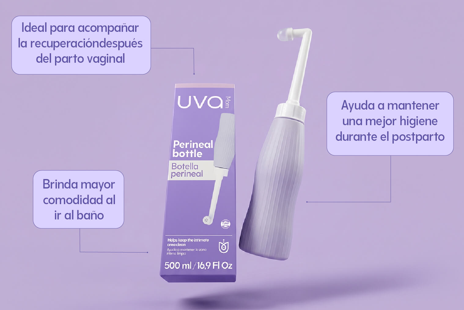 Botella de lavado perineal UVA dentro de la rutina de cuidado posparto