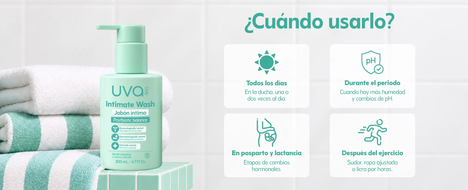 ¿Cuándo usarlo? Todos los días, durante el periodo, en posparto y lactancia, y después del ejercicio
